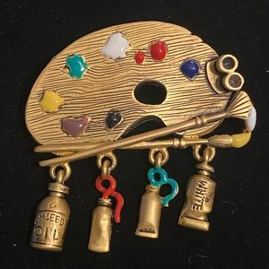 Vintage Danecraft signed artists palette pin gold tone great gift